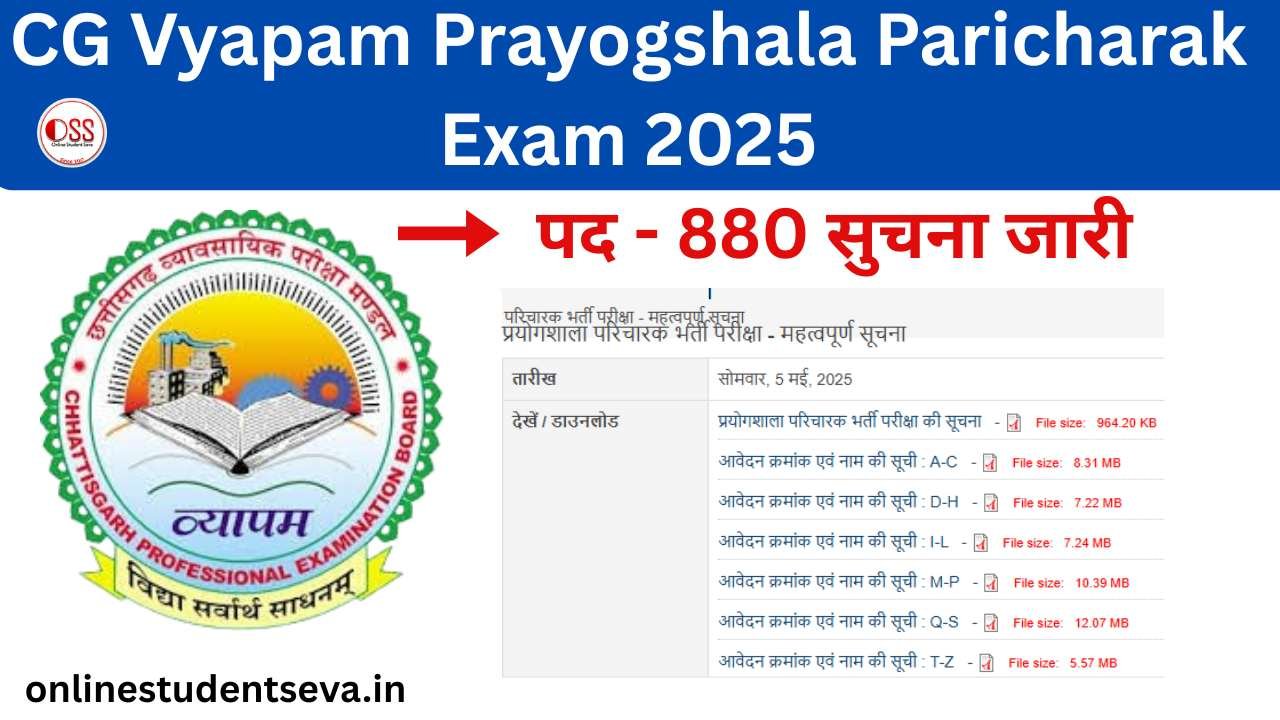 CG Vyapam Prayogshala Paricharak Exam 2025