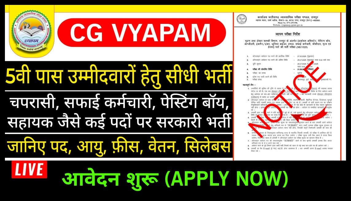 CG Vyapam 5th Pass Vacancy 2025